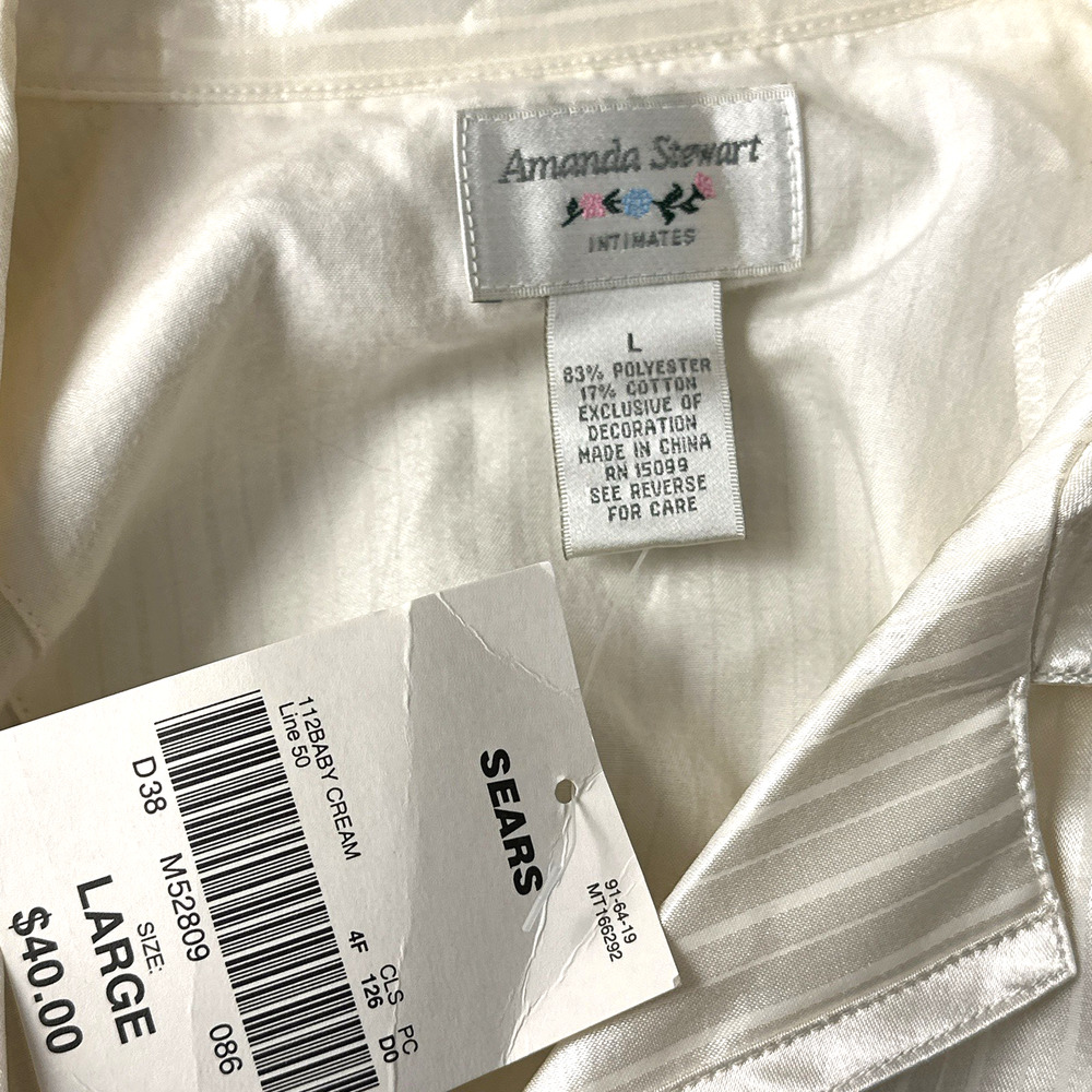 Vintage NOS Amanda Stewart Satin Pajama Set Large Ivory Striped Sears NWT 90s - Picture 9 of 9